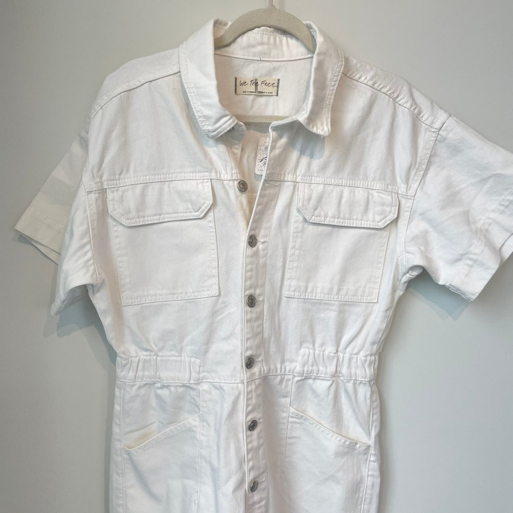 Free People We The Free Marci Jumpsuit Size Large Optic White Cotton Denim - Picture 4 of 15